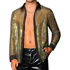 Unbranded (M, Gold) Men's 70s Disco Shirt Metallic Sequins Shiny Long Sleeve Party Tops Ni Unbranded (M, Gold) Men's 70s Disco Shirt Metallic Sequins Shiny Long Sleeve Party Tops Ni