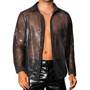 Unbranded (XL, Black) Men's 70s Disco Shirt Metallic Sequins Shiny Long Sleeve Party Tops Unbranded (XL, Black) Men's 70s Disco Shirt Metallic Sequins Shiny Long Sleeve Party Tops