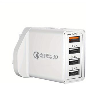 FLEMYE (White) UK Plug USB Charger, 4-Port USB Fast Charger Plug Quick Charge 3.0 Wall FLEMYE (White) UK Plug USB Charger, 4-Port USB Fast Charger Plug Quick Charge 3.0 Wall