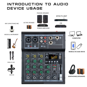 Kopinma Professional Digital DJ Mixer Console 4 Channel Audio with USB Port Supports Blu Kopinma Professional Digital DJ Mixer Console 4 Channel Audio with USB Port Supports Blu