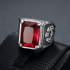 Maxpower (red, 8) Hip Hop Punk Vintage Ring For Men 316 Stainless Steel With Multicoloure Maxpower (red, 8) Hip Hop Punk Vintage Ring For Men 316 Stainless Steel With Multicoloure