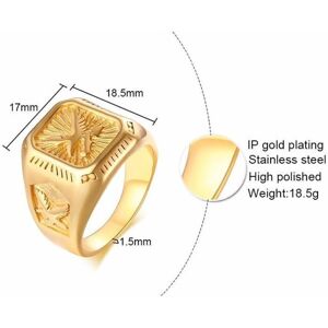 Maxpower (9) Chunky Mens Eagle Ring Gold Color Stainless Steel Square Top With Rays Signe Maxpower (9) Chunky Mens Eagle Ring Gold Color Stainless Steel Square Top With Rays Signe