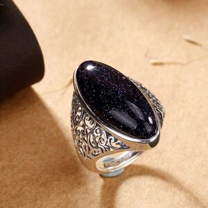 Maxpower (black, 7) Rings Women Silver Plated Jewelry Vintage Blue Aventurine Hollow Eleg Maxpower (black, 7) Rings Women Silver Plated Jewelry Vintage Blue Aventurine Hollow Eleg