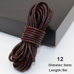 Maxpower (12) 5 Meters Diy Coffee/red/brown 3mm Round/flat Leather Rope Natural Genuine L Maxpower (12) 5 Meters Diy Coffee/red/brown 3mm Round/flat Leather Rope Natural Genuine L