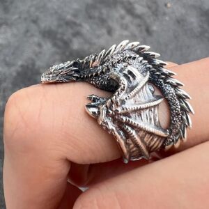 Maxpower (grey) Dragon Rings For Men Women Gothic Punk Style Pterosaur Wings Opening Adju Maxpower (grey) Dragon Rings For Men Women Gothic Punk Style Pterosaur Wings Opening Adju