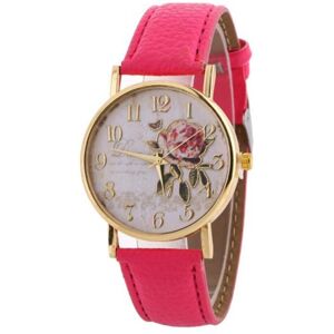Maxpower (rose red) Women Arabic Number Rose Flower Round Dial Faux Leather Band Quartz W Maxpower (rose red) Women Arabic Number Rose Flower Round Dial Faux Leather Band Quartz W