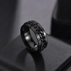 Maxpower (black, 6) Rotatetitanium Stainless Steel Chain Spinner Ring For Men Punk Cool B Maxpower (black, 6) Rotatetitanium Stainless Steel Chain Spinner Ring For Men Punk Cool B