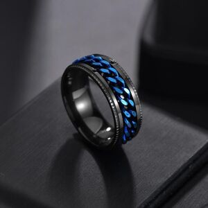 Maxpower (black,blue, 11) Rotatetitanium Stainless Steel Chain Spinner Ring For Men Punk Maxpower (black,blue, 11) Rotatetitanium Stainless Steel Chain Spinner Ring For Men Punk