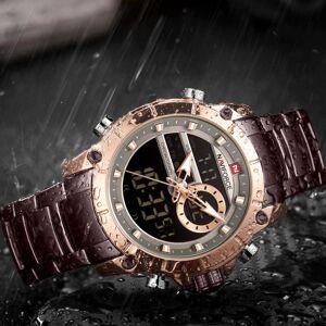 Maxpower (Brown) Naviforce Mens Fashion Dual Display Watches Stainless Steel Luxury Digit Maxpower (Brown) Naviforce Mens Fashion Dual Display Watches Stainless Steel Luxury Digit