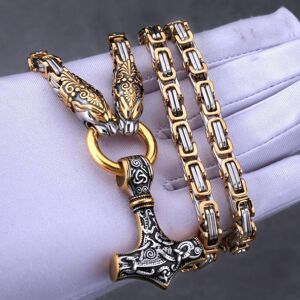 Maxpower (as the picture, 70cm) Vintage Viking Dragon Head Amulet Thor's Hammer 316l Maxpower (as the picture, 70cm) Vintage Viking Dragon Head Amulet Thor's Hammer 316l