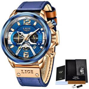 Maxpower (Gold Blue) 2021 LIGE Men Watches Top Brand Luxury Blue Leather Chronograph Spor Maxpower (Gold Blue) 2021 LIGE Men Watches Top Brand Luxury Blue Leather Chronograph Spor