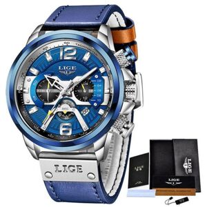 Maxpower (Silver Blue) 2021 LIGE Men Watches Top Brand Luxury Blue Leather Chronograph Sp Maxpower (Silver Blue) 2021 LIGE Men Watches Top Brand Luxury Blue Leather Chronograph Sp