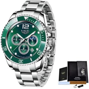 Maxpower (Silver Green) LIGE Mens Watches Top Brand Luxury Clock Casual Stainless Steel Maxpower (Silver Green) LIGE Mens Watches Top Brand Luxury Clock Casual Stainless Steel