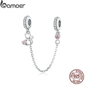 Maxpower (SCC1233) Bamoer Pet Cat Heart Safety Chain With Silicone 925 Sterling Silver Ch Maxpower (SCC1233) Bamoer Pet Cat Heart Safety Chain With Silicone 925 Sterling Silver Ch