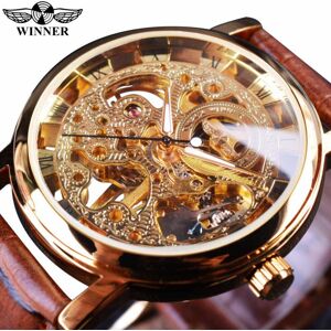 Maxpower (brown) Winner Transparent Golden Case Luxury Casual Design Brown Leather Strap Maxpower (brown) Winner Transparent Golden Case Luxury Casual Design Brown Leather Strap
