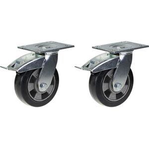 Parnells 152mm 6" castor black rubber swivel with brake strong 660kg capacity, set of 2 Parnells 152mm 6" castor black rubber swivel with brake strong 660kg capacity, set of 2