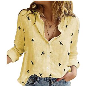 Maxpower (Yellow, XXXL) Casual Long Sleeve Birds Print Loose T Shirts Women Oversized Cot Maxpower (Yellow, XXXL) Casual Long Sleeve Birds Print Loose T Shirts Women Oversized Cot