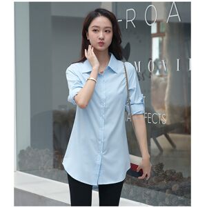 Maxpower (blue, L) Minimalist Full Sleeve Women Long White Shirt And Blouse Korea Style B Maxpower (blue, L) Minimalist Full Sleeve Women Long White Shirt And Blouse Korea Style B
