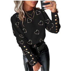 Maxpower (Black, S) Round Neck Shirt Heart Print Long Sleeve Blouse for Women Round Neck Maxpower (Black, S) Round Neck Shirt Heart Print Long Sleeve Blouse for Women Round Neck