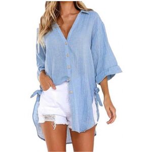 Maxpower (Sky, S) Lace-up Irregular Shirts And Blouses OL Elegant Blouses For Women Summe Maxpower (Sky, S) Lace-up Irregular Shirts And Blouses OL Elegant Blouses For Women Summe