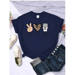 Maxpower (Dark Blue, S) Peace Love Coffee Prints Women Tshirts Cotton High Quality T-Shir Maxpower (Dark Blue, S) Peace Love Coffee Prints Women Tshirts Cotton High Quality T-Shir