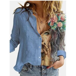 Maxpower (23, L) Fashion Splicing Retro Face Printing Long Sleeve Shirt Women 2023 Autumn Maxpower (23, L) Fashion Splicing Retro Face Printing Long Sleeve Shirt Women 2023 Autumn