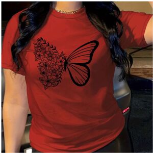 Maxpower (Red, S) butterfly print t-shirt, short sleeve crew neck casual top for summer Maxpower (Red, S) butterfly print t-shirt, short sleeve crew neck casual top for summer