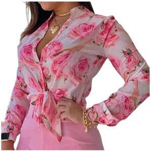 Maxpower (Pink Shirt, S) Elegant Office Lady Shirt Stand Collar Single-breasted Floral P Maxpower (Pink Shirt, S) Elegant Office Lady Shirt Stand Collar Single-breasted Floral P