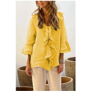 Maxpower (Yellow, L) Casual Vintage Solid Ruffle Shirts Top Women Spring Autumn Elegant V Maxpower (Yellow, L) Casual Vintage Solid Ruffle Shirts Top Women Spring Autumn Elegant V
