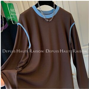 Maxpower (Coffee, M) Oversized Patchwork Bottoming Shirt Women Clothes Simplicity O-neck Maxpower (Coffee, M) Oversized Patchwork Bottoming Shirt Women Clothes Simplicity O-neck