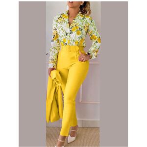Maxpower (Yellow, XL) Women's Printed Long Sleeved Shirt Suit Spring Summer Slim High Wai Maxpower (Yellow, XL) Women's Printed Long Sleeved Shirt Suit Spring Summer Slim High Wai