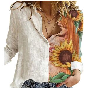 Maxpower (3, L) Women Spring And Autumn Long Sleeve Polo Neck Fashion Print Loose Relaxed Maxpower (3, L) Women Spring And Autumn Long Sleeve Polo Neck Fashion Print Loose Relaxed