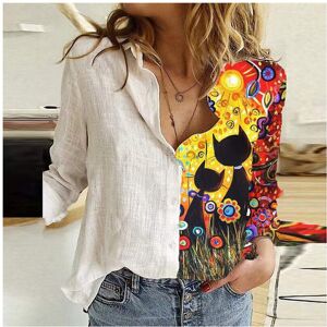 Maxpower (6, S) Women Spring And Autumn Long Sleeve Polo Neck Fashion Print Loose Relaxed Maxpower (6, S) Women Spring And Autumn Long Sleeve Polo Neck Fashion Print Loose Relaxed