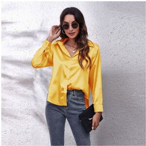 Maxpower (Turmeric, S) 17 Color Option Women's Satin Blouse Tops Summer Fashion Female Tu Maxpower (Turmeric, S) 17 Color Option Women's Satin Blouse Tops Summer Fashion Female Tu