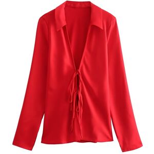 Maxpower (Red, L) Sexy Black Satin Bow Tie Shirts Women Long Sleeve V Neck Slim Blouses F Maxpower (Red, L) Sexy Black Satin Bow Tie Shirts Women Long Sleeve V Neck Slim Blouses F