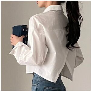 Maxpower (White, M) Spring New Casual Long Sleeve Women White Shirt Korea Style Solid But Maxpower (White, M) Spring New Casual Long Sleeve Women White Shirt Korea Style Solid But