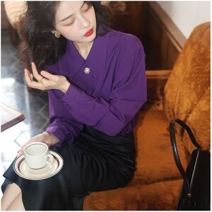 Maxpower (PURPLE, M) Women Spring Summer Elegant Temperament Solid Color Turn-down Collar Maxpower (PURPLE, M) Women Spring Summer Elegant Temperament Solid Color Turn-down Collar