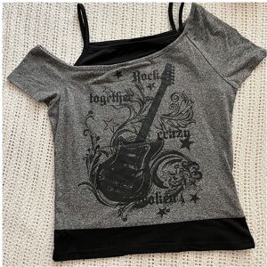 Maxpower (Grey, S) Y2k Slim Fit Print Tops Women Off Shoulder Short Sleeve Tee Shirt Nepl Maxpower (Grey, S) Y2k Slim Fit Print Tops Women Off Shoulder Short Sleeve Tee Shirt Nepl