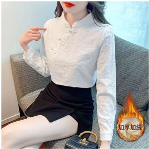 Maxpower (White Thick, XXXL) Retro Buttoned Long-sleeved Shirt for Women Spring New Style Maxpower (White Thick, XXXL) Retro Buttoned Long-sleeved Shirt for Women Spring New Style