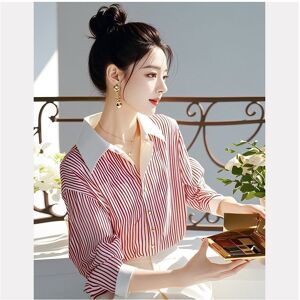 Maxpower (Red, S) Beautiful Red Striped Polo Shirts Spring Autumn New Long Sleeve Loose Y Maxpower (Red, S) Beautiful Red Striped Polo Shirts Spring Autumn New Long Sleeve Loose Y