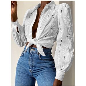 Maxpower (WHITE, L) Women's Long-sleeved Hollow Out Button Office Wear Shirts,Shirts & Bl Maxpower (WHITE, L) Women's Long-sleeved Hollow Out Button Office Wear Shirts,Shirts & Bl