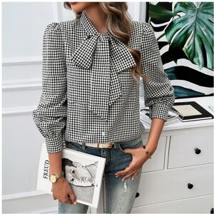 Maxpower (black, M) Women's Plaid Shirt Elegant Temperament Button Bow Collar Office Atte Maxpower (black, M) Women's Plaid Shirt Elegant Temperament Button Bow Collar Office Atte