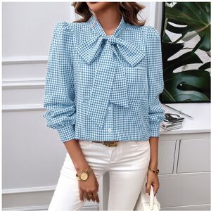 Maxpower (blue, XL) Women's Plaid Shirt Elegant Temperament Button Bow Collar Office Atte Maxpower (blue, XL) Women's Plaid Shirt Elegant Temperament Button Bow Collar Office Atte