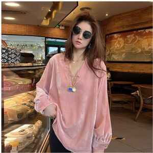 Maxpower (Pink, L) Women Spring Autumn Simplicity Loose Large Size Solid Color V-neck Lon Maxpower (Pink, L) Women Spring Autumn Simplicity Loose Large Size Solid Color V-neck Lon