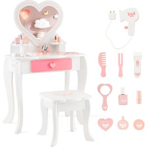 Costway Kids Vanity Set Pretend Makeup Table & Chair Set With Heart-shaped Mirror Costway Kids Vanity Set Pretend Makeup Table & Chair Set With Heart-shaped Mirror