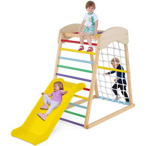 Costway 4-in-1 Jungle Gym Wooden Indoor Toddler Playground With Slide-Multicolour Costway 4-in-1 Jungle Gym Wooden Indoor Toddler Playground With Slide-Multicolour