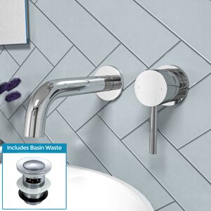 NES Home Remy Wall Mounted Curved Spout Basin Mono Mixer Tap & Waste Chrome NES Home Remy Wall Mounted Curved Spout Basin Mono Mixer Tap & Waste Chrome