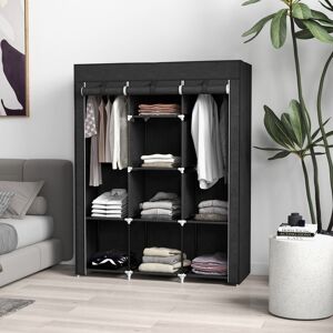 (Black) HOMCOM Fabric Portable Wardrobe with 8 Shelves 2 Hanging Rails (Black) HOMCOM Fabric Portable Wardrobe with 8 Shelves 2 Hanging Rails