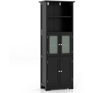 Costway Freestanding Storage Cabinet With Tempered Glass Double Door And Open Shelves Costway Freestanding Storage Cabinet With Tempered Glass Double Door And Open Shelves