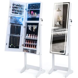 Costway Lockable Jewelry Armoire Standing Jewelry Cabinet w/ LED Lights Costway Lockable Jewelry Armoire Standing Jewelry Cabinet w/ LED Lights